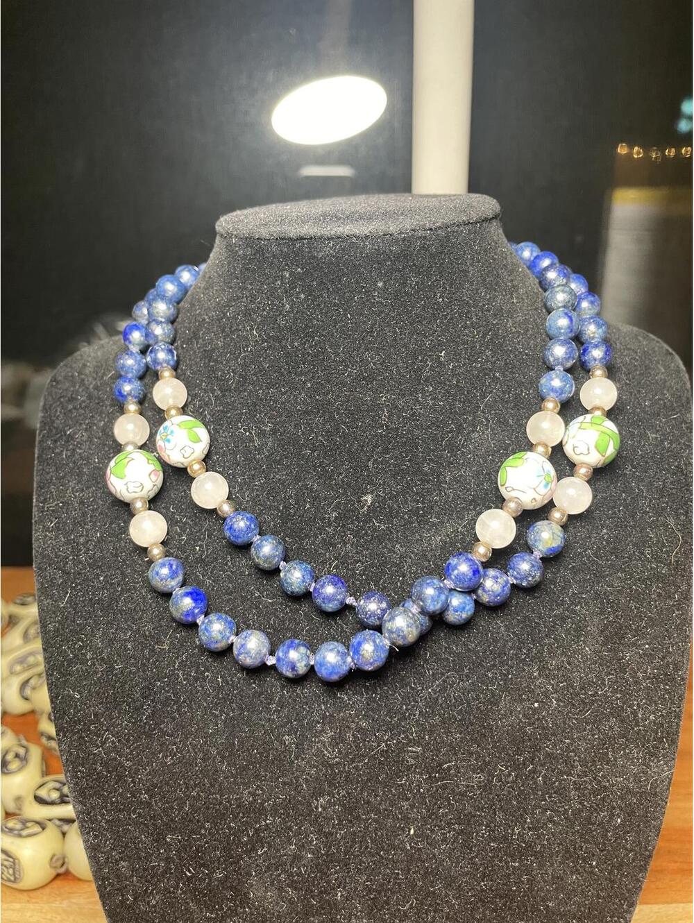 Vintage Lapis and Cloisonné Necklace